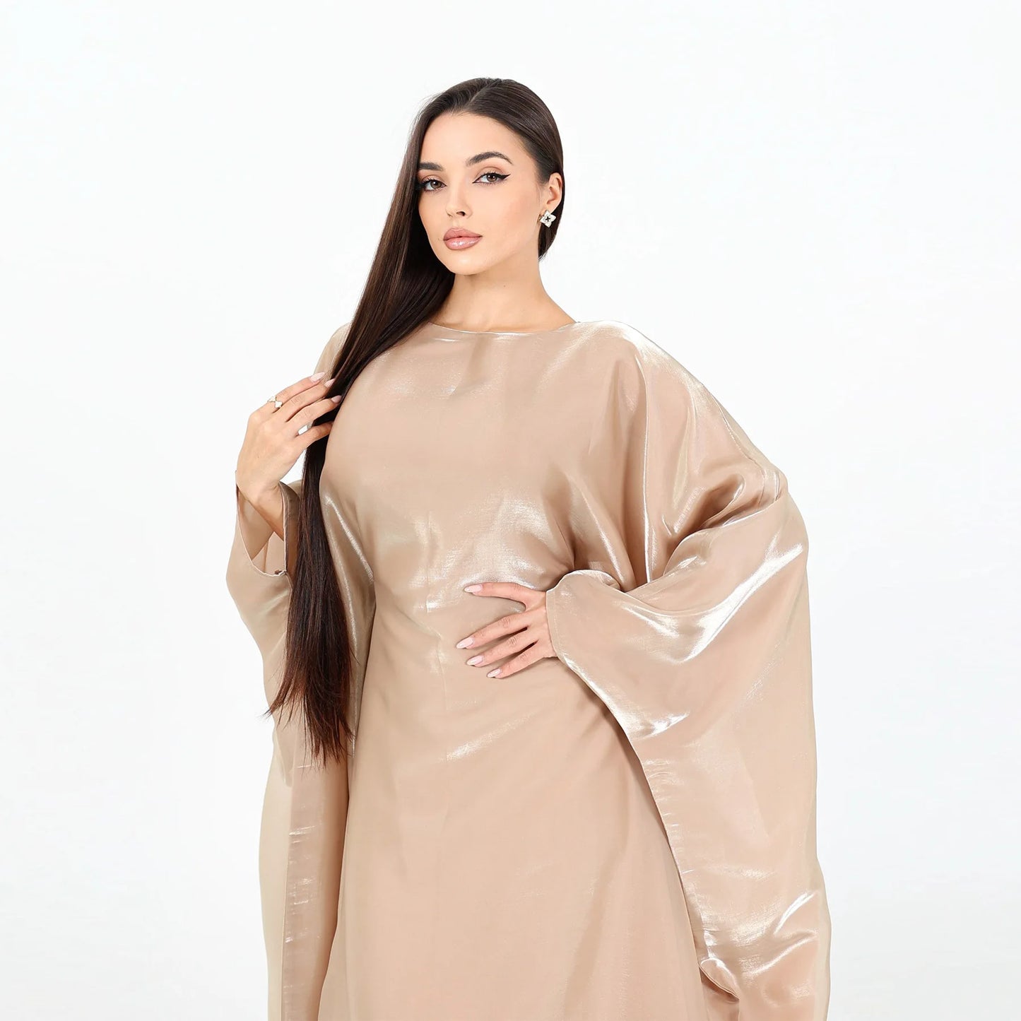 Shiny Abayas for Women Batwing Sleeve Muslim Prayer Dress Eid Djellaba Marocain Caftan Islam Jalabiya Kebaya Dubai Kaftan Gown