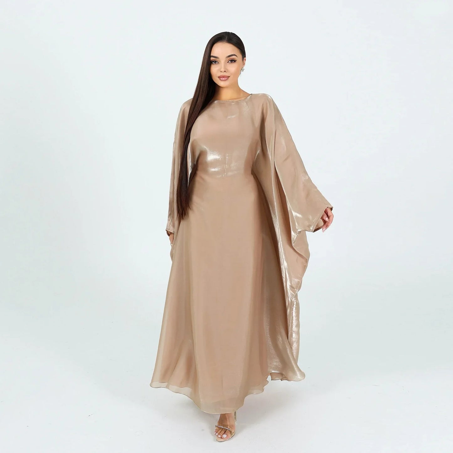 Shiny Abayas for Women Batwing Sleeve Muslim Prayer Dress Eid Djellaba Marocain Caftan Islam Jalabiya Kebaya Dubai Kaftan Gown