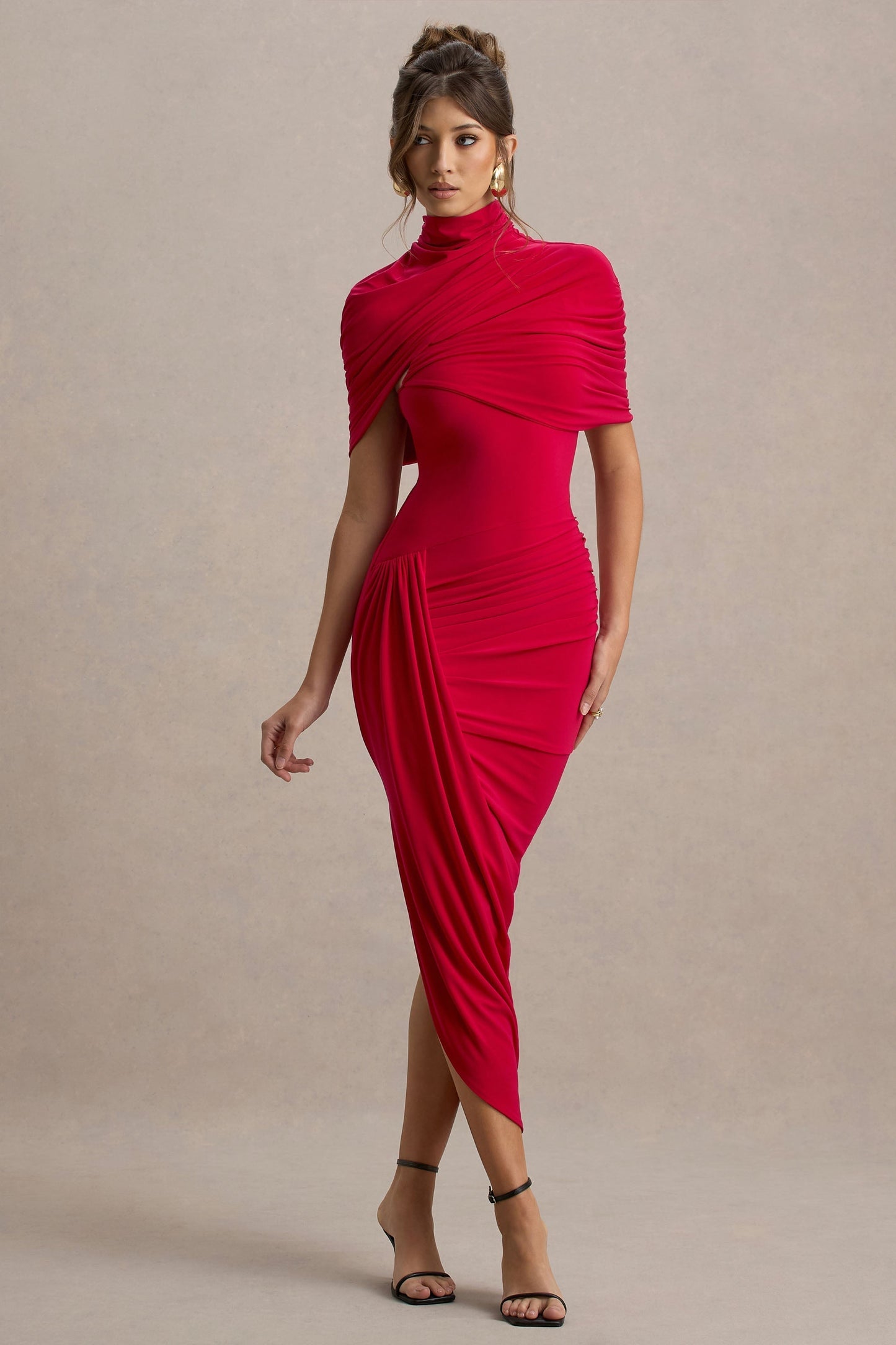 Taylor – Asymmetric Twisted Cape Maxi Dress