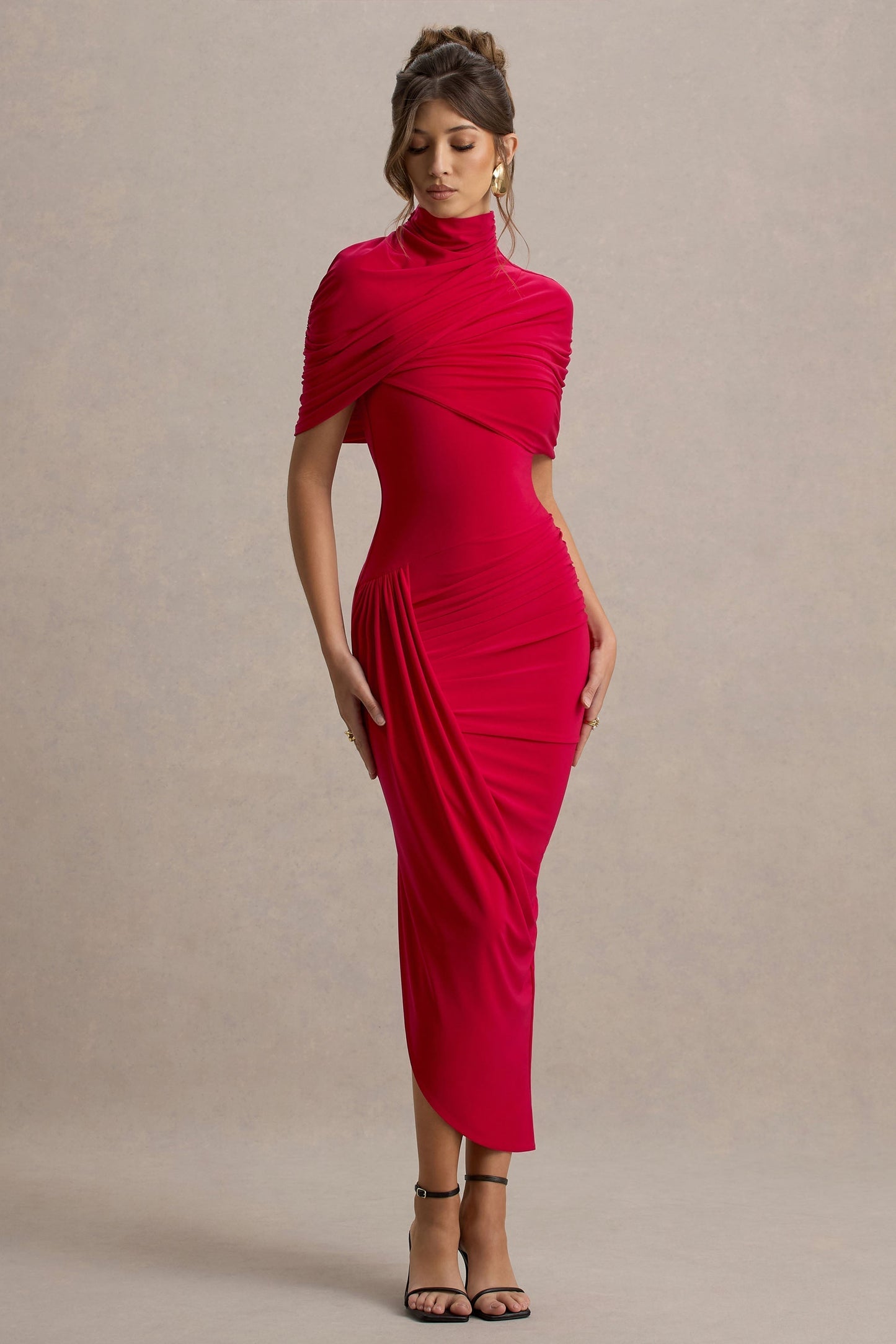 Taylor – Asymmetric Twisted Cape Maxi Dress
