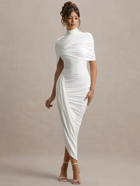Taylor – Asymmetric Twisted Cape Maxi Dress