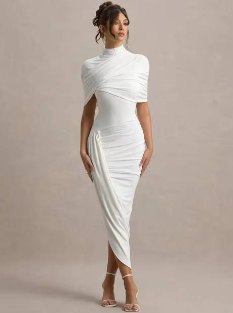 Taylor – Asymmetric Twisted Cape Maxi Dress