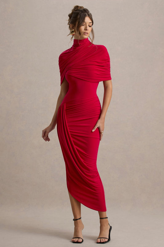 Taylor – Asymmetric Twisted Cape Maxi Dress